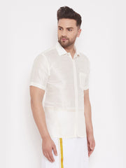 Men's White Silk Blend Ethnic Shirt