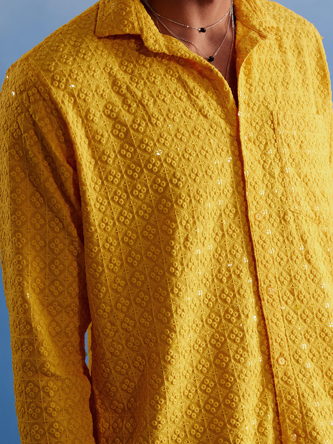 Men's Yellow Rayon Ethnic Shirt