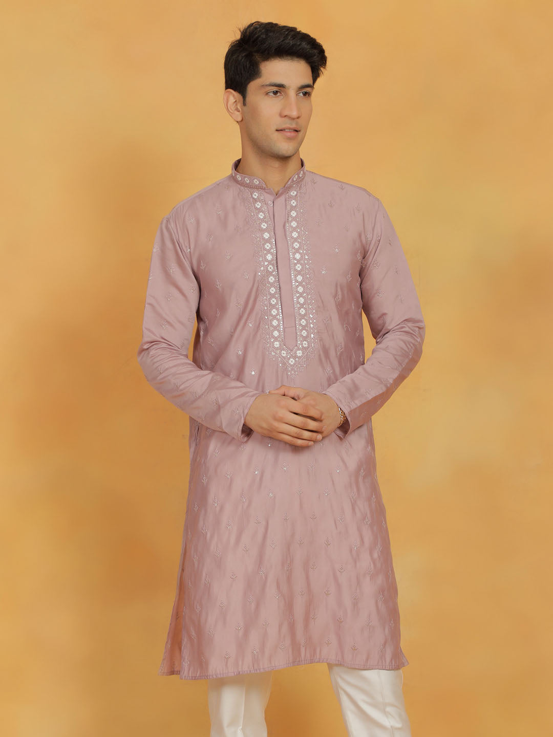 Men's Pink Silk Blend Kurta