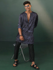 Men's Gray Cotton Blend Kurta