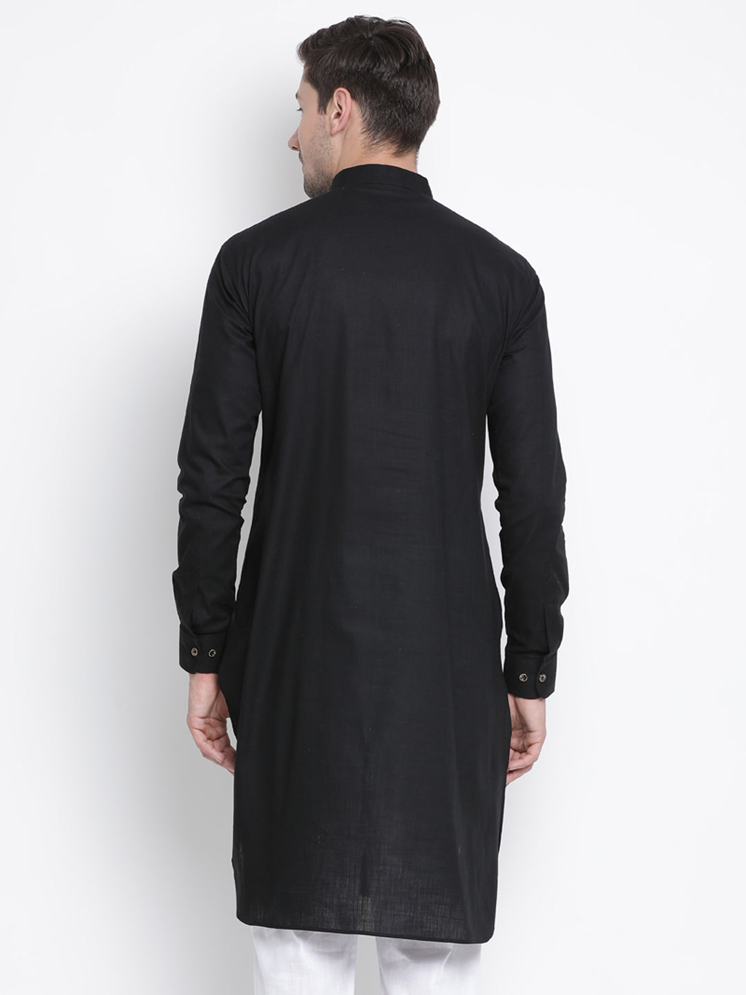 Men's Black Cotton Linen Blend Kurta