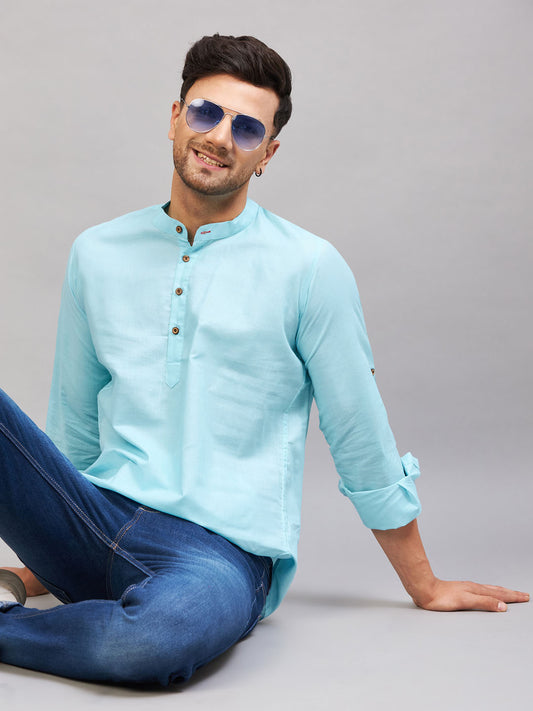 Men's Aqua Cotton Blend Kurta