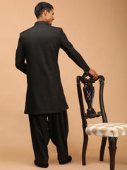 Men's Black Silk Blend Sherwani Set