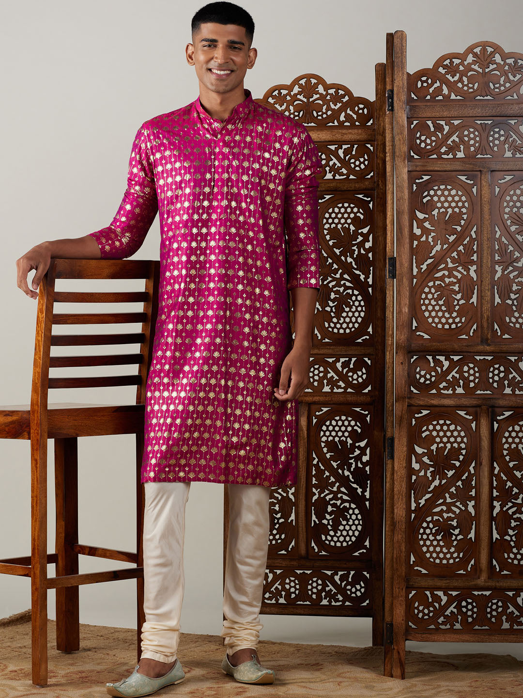 Men's Pink Viscose Kurta