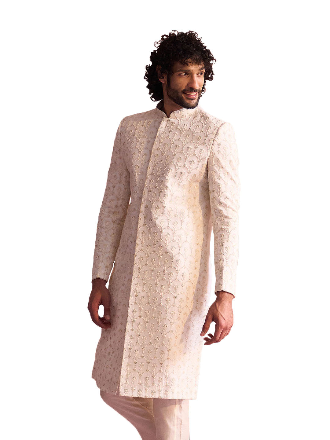 Men's Cream Georgette Sherwani Only Top