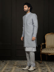 Men's Aqua And Powder Blue Viscose Sherwani Set