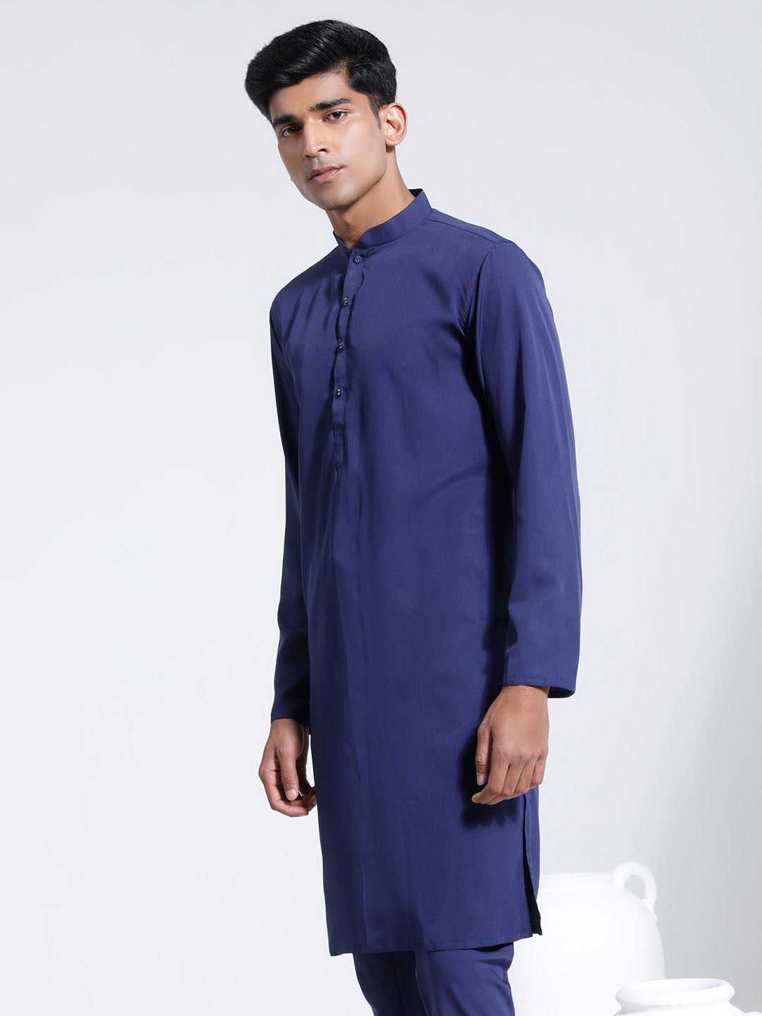 Men's Navy Blue Crepe Kurta