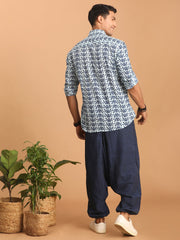 Men's Indigo Blue Cotton Ethnic Shirt