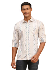 Men's Blue And White Cotton Ethnic Shirt