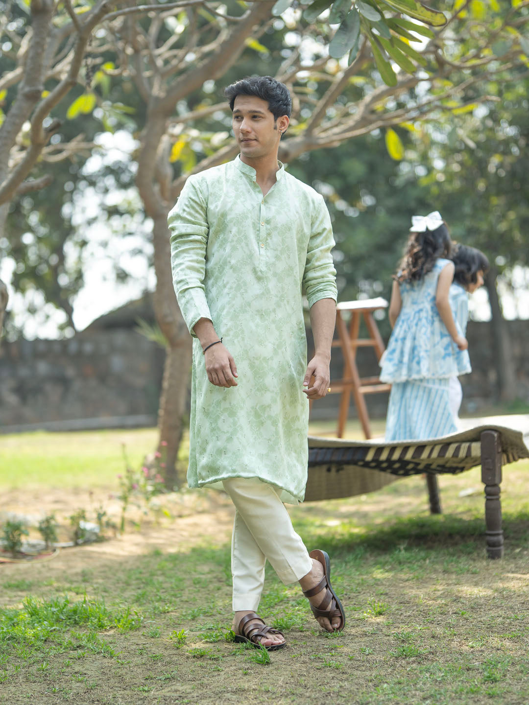 Men's Mint Green Silk Blend Kurta