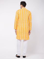 Men's Orange And White Pure Cotton Kurta Pyjama Set