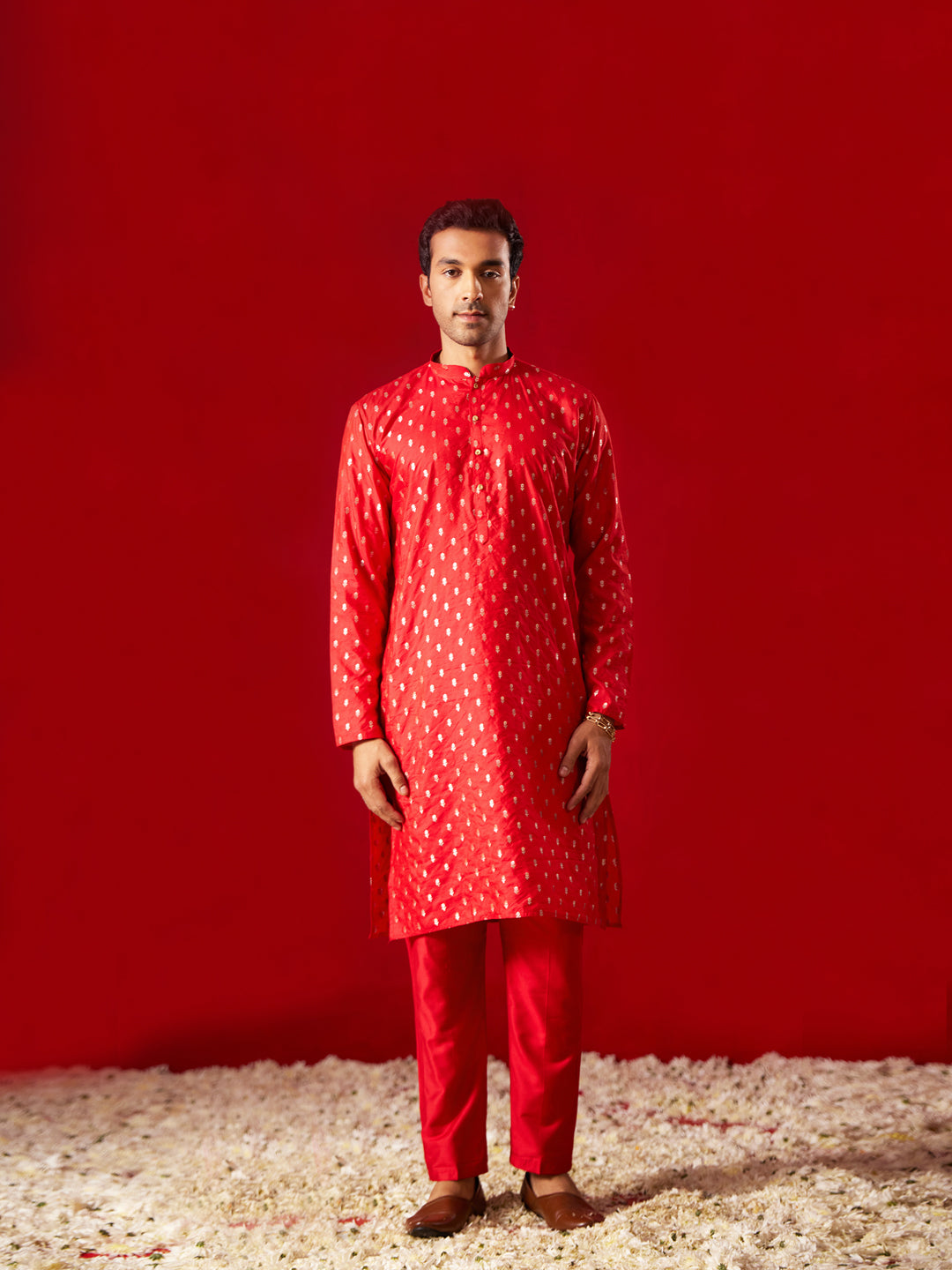 Men's Red Silk Blend Kurta