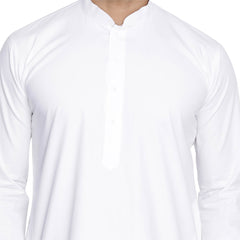 Men's White Cotton Blend Kurta, Pyjama & Dupatta Set