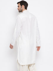 Men's Cream Cotton Blend Pathani Kurta