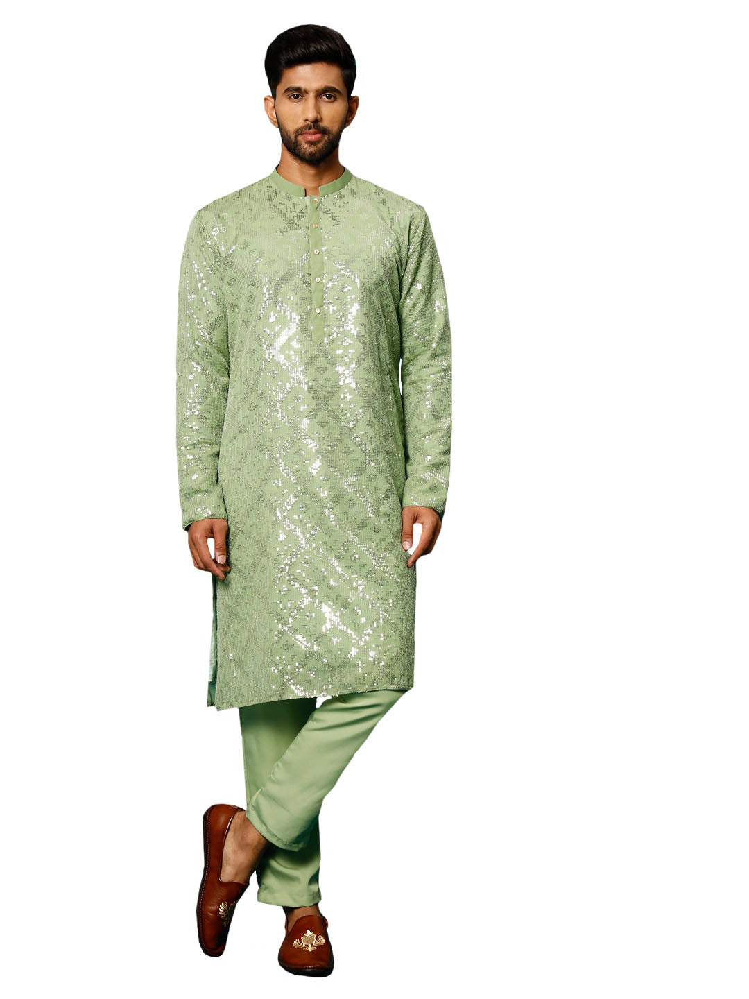 Men's Mint Green Georgette Kurta Pyjama Set