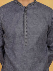 Men's Navy Blue Cotton Kurta