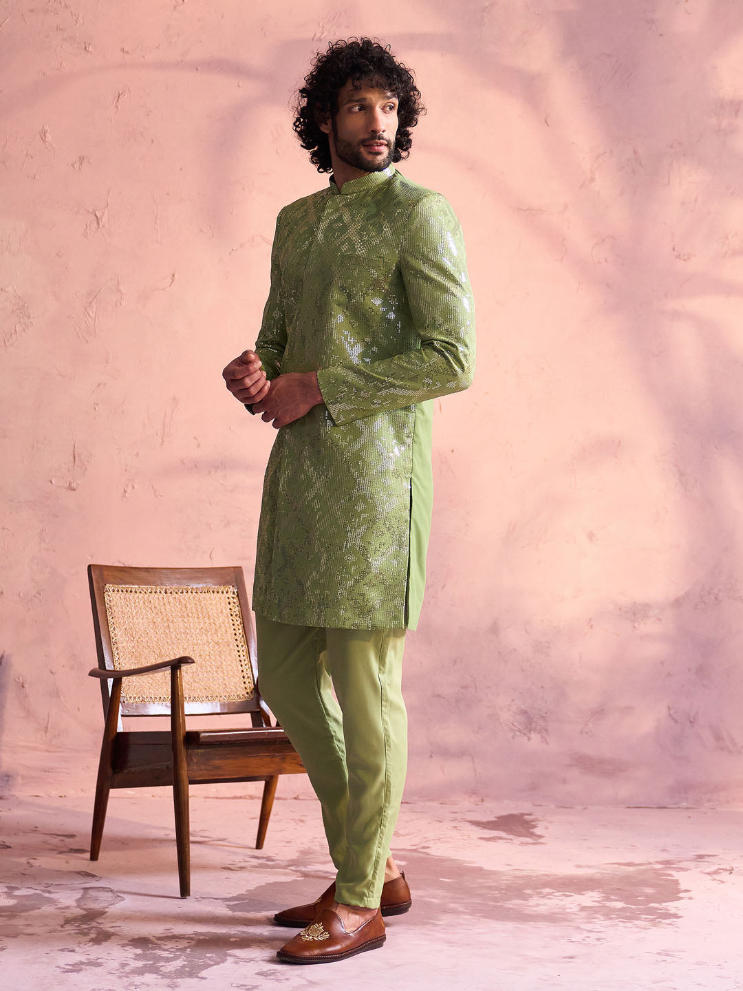 Men's Mint Green Georgette Sherwani Set