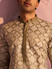 Men's Green Silk Blend Kurta