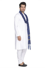 Men's White Cotton Blend Kurta, Pyjama & Dupatta Set