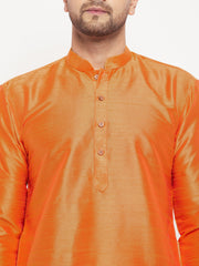 Men's Orange Silk Blend Kurta