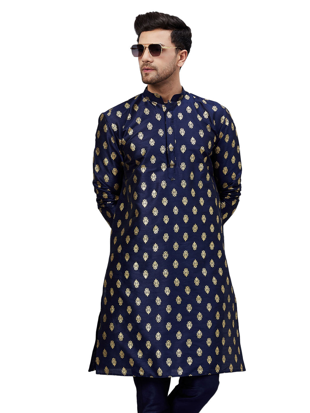 Men's Navy Blue Dupion Silk Kurta