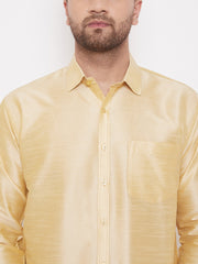 Men's Gold and White Silk Blend Shirt And Mundu