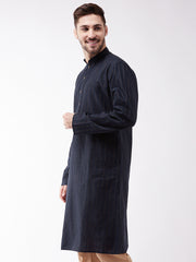 Men's Navy Blue Cotton Blend Kurta