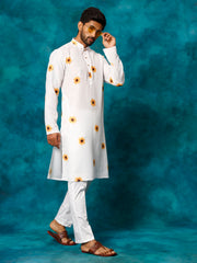 Men's Cream Cotton Blend Kurta Pyjama Set