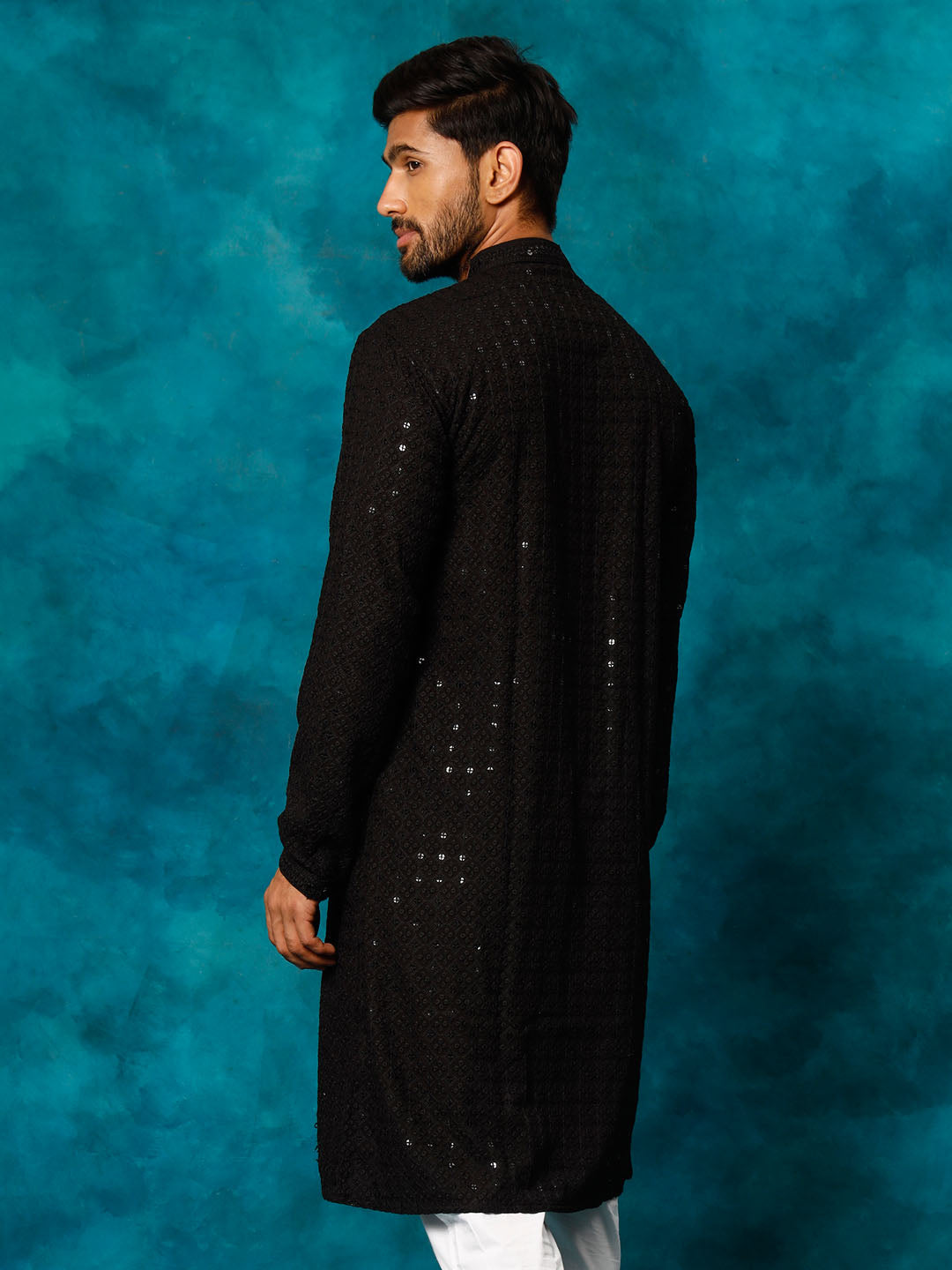 Men's Black Rayon Cotton Kurta