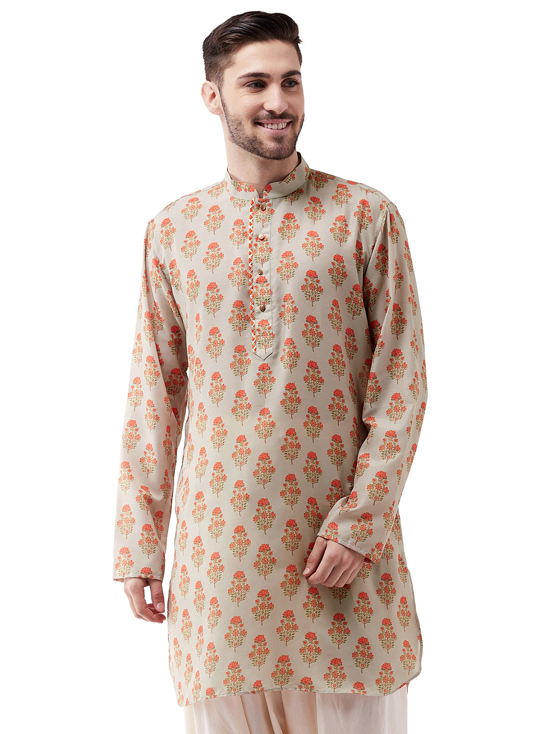 Men's Multicolor-Base-Cream Muslin Kurta