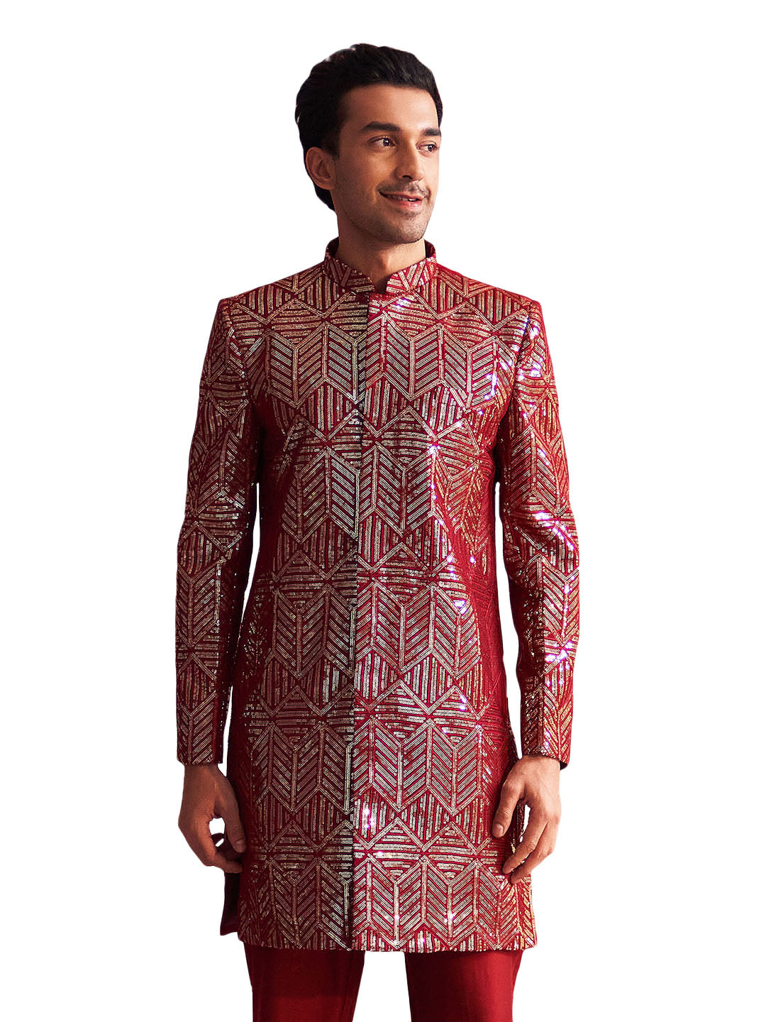 Men's Maroon Georgette Sherwani Only Top