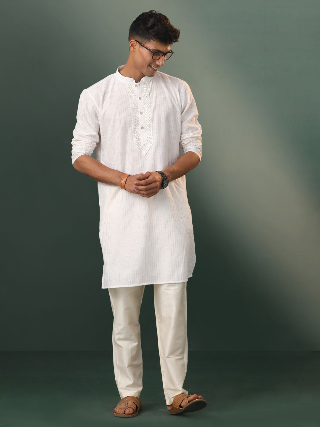 Men's White Cotton Kurta Pyjama Set