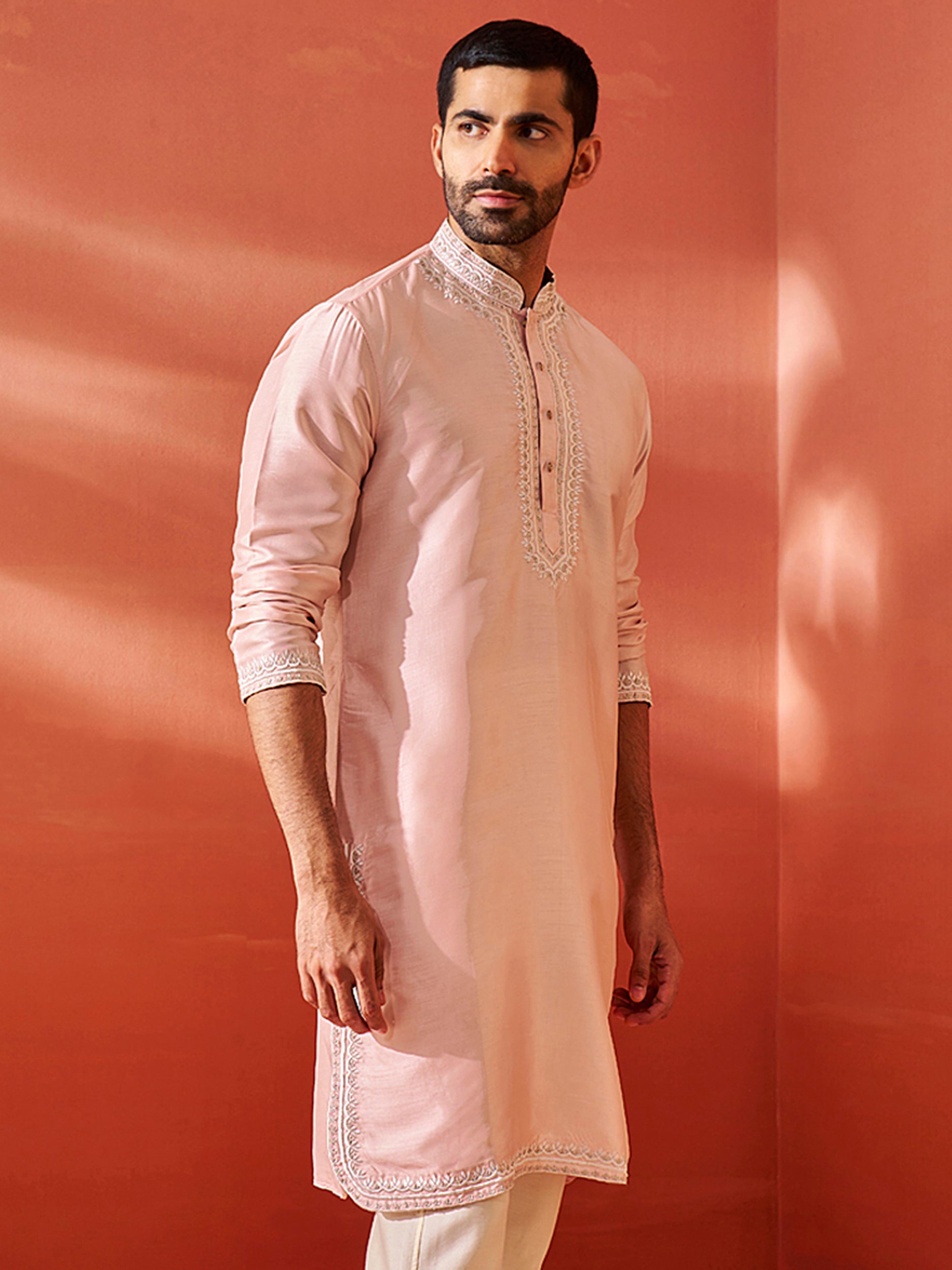 Men's Peach Silk Blend Kurta