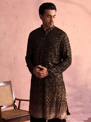 Men's Black Georgette Kurta and Patiala Set