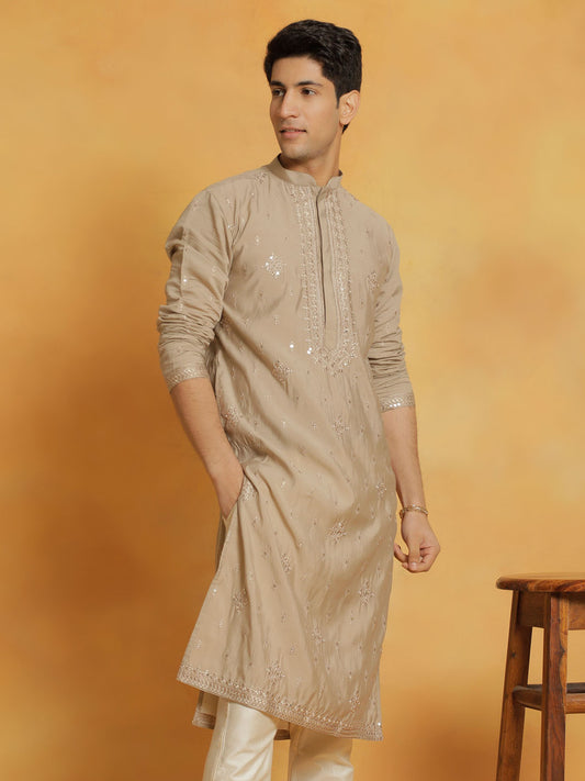 Men's Gray Silk Blend Kurta