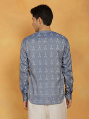 Men's Blue Cotton Short Kurta