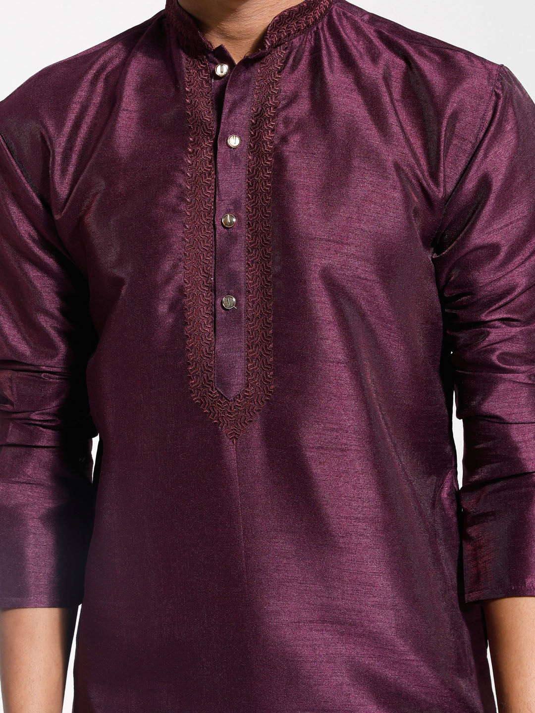 Men's Wine Dupion Silk Kurta