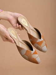 Shoetopia Ethnic Orange Flat Mules For Women & Girls