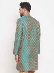 Men Turquoise Silk Blend Kurta