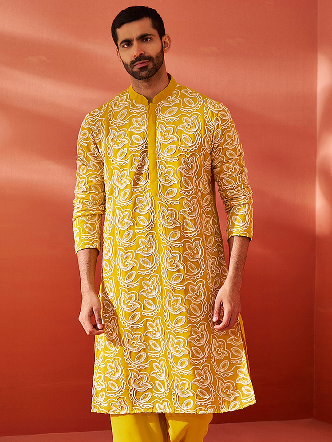 Men's Mustard Georgette Kurta