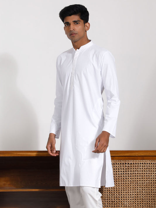 Men's White Cotton Silk Kurta