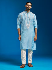 Men's Aqua Viscose Kurta And Pyjama Set.