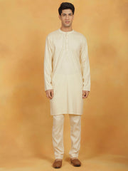 Men's Cream Linen Cotton Kurta And Pyjama Set