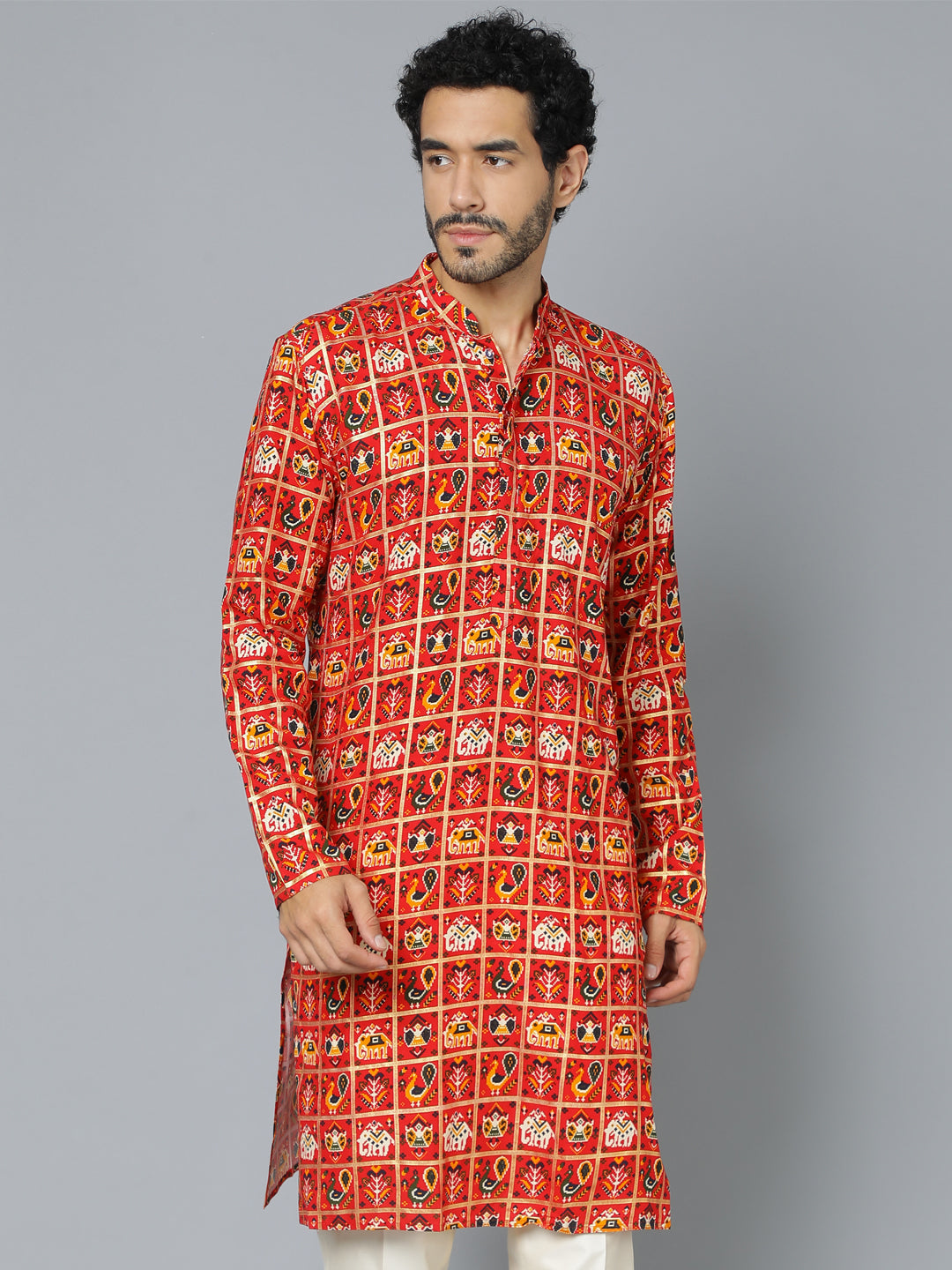 Men's Red Rayon Kurta