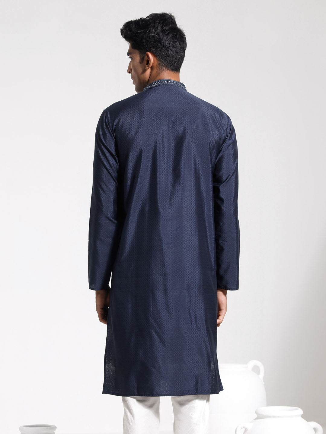 Men's Navy Blue Silk Blend Kurta