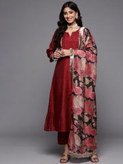 Kalini Embroidered Chanderi Kurta Paired With Embroidered Trousers And Digital Printed Dupatta