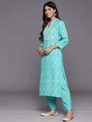 Women Blue Floral Kurta Paired With Bottom & Dupatta