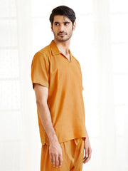 Men's Dusty Saffron Cotton Short Kurta