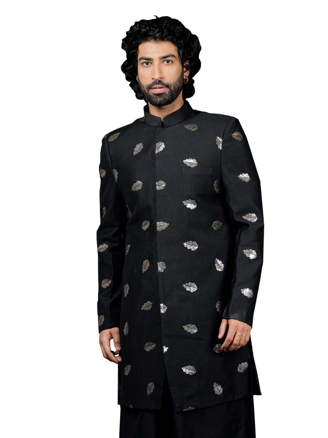 Men's Black Viscose Sherwani Only Top