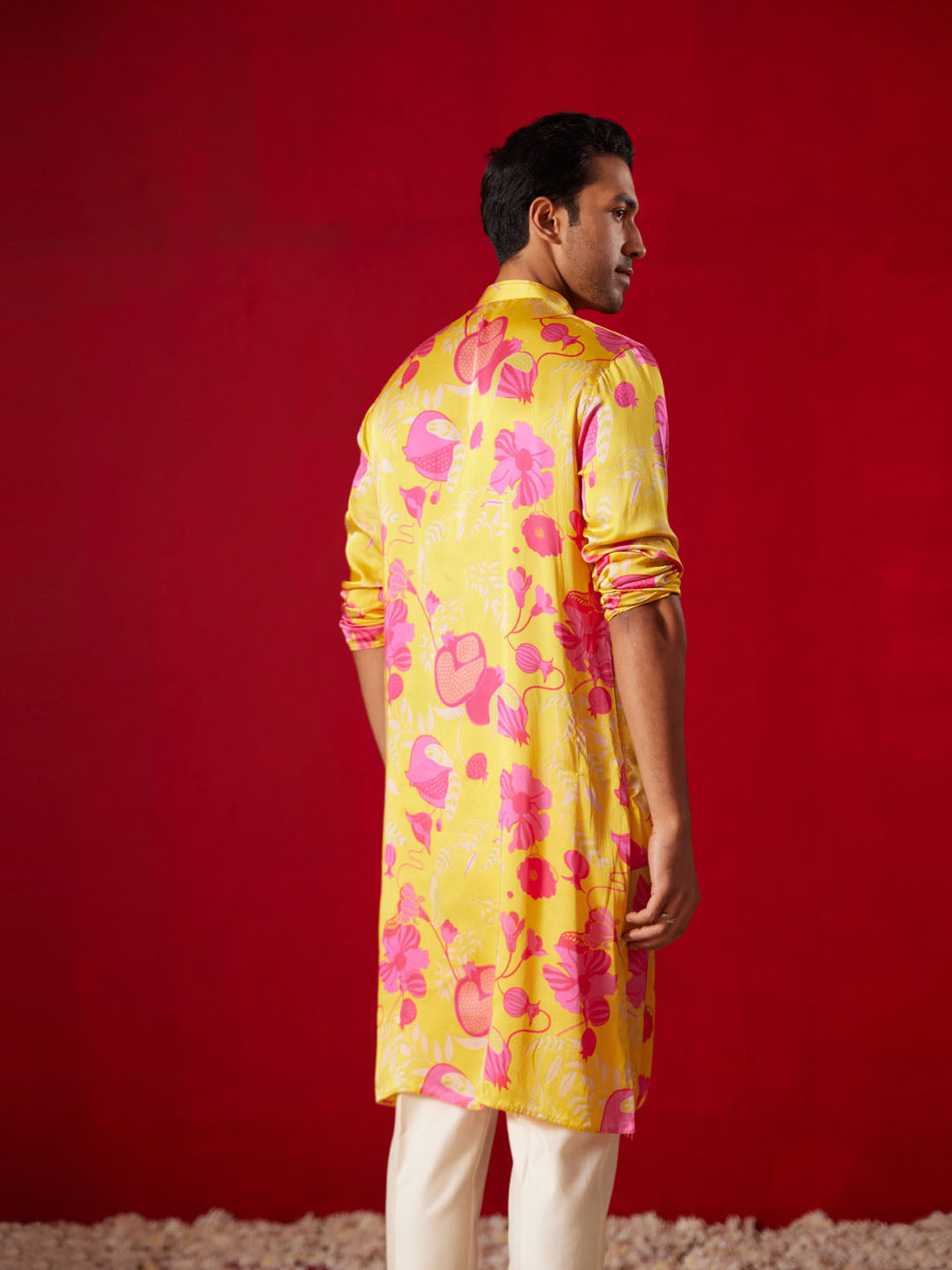 Men's Yellow Cotton blend Kurta Pyjama Set